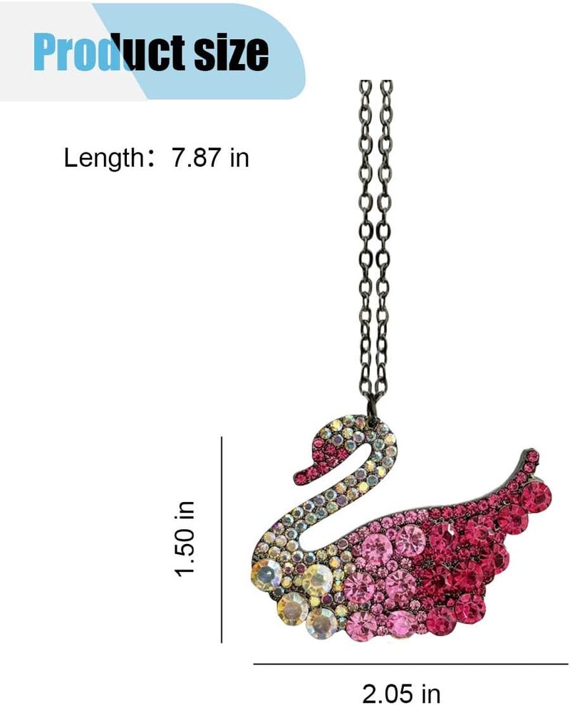 LHDOS Bling Swan Car Mirror Hanging Accessories, Crystal Diamond Car Interior Ornament Pendant for Women, Lucky Rear View Mirror Charm for Auto Decoration Present - Image 2